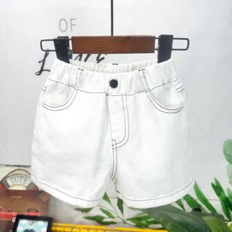 Young Girl White Denim Bermuda Shorts, Fashion & Versatile Style Suitable For Boys & Girls, Summer