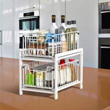 Living And Home Sliding Under-Sink Rack - 2-Tier Pull-Out Organizer (26cm White)