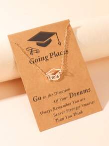 1pc Stainless Steel 2025 Graduation Cap Pendant Necklace With Greeting Card, Suitable As Graduation Gift