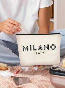 Printed With Letters MILANO Multi Functional Canvas Bag, Makeup Bag - Lightweight And Odorless Polyester Travel Wash Bag,Portable Makeup Bag, Perfect Travel Organizer For Cosmetics And Stationery, Canvas Bag,Fashionable Multifunctional Makeup Bag, Mother Makeup Bag, Travel Essentials, Dormitory Supplies, Bathroom Storage, Jewelry Storage, Lip Oil And Cosmetics Storage Bag School Supplies Pouch Make Up Bag Holiday Essentials,Mother's Day Gift
