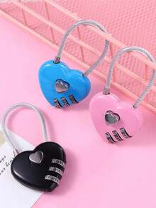 Love Shaped Password Lock, Mechanical Password Padlock, Multifunctional Heart Lock Suitcase Luggage Travel Backpack School Gym Storage Cabinet Lock For Gym Luggage Bag Zinc Alloy Heart-Shaped Couple Conjoined Lock Number Trolley Case Lock - Multicolor - View 3