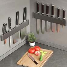 1 pieza Estante multifuncional de cocina, soporte para cuchillos, soporte simple para cuchillos de cocina montado en la pared para almacenamiento - Gris - Ver 3