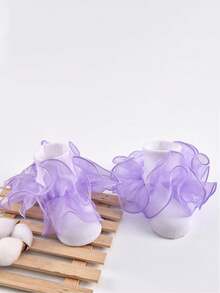 1 Pair Girls Ruffled & Floral Decor Casual Ankle Socks - Purple - View 2