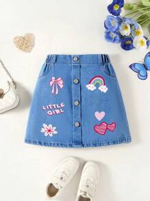 Girls Jeans Skirt With Playful Colorful Bow Accent, Versatile