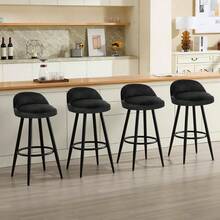 Bar Stool, Breakfast Barstool, Kitchen Island Counter Stool With Low Back And Footrest, Velvet Stool, Metal Frame, Black - Black - View 2