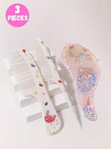 3pcs/2pcs Cartoon Hair Comb Set - Wet And Dry Combing And Styling Brush For All Hair Types, Durable ABS Plastic Handle, Perfect Gift Choice(Purple Unicorn Comb Pattern Random)