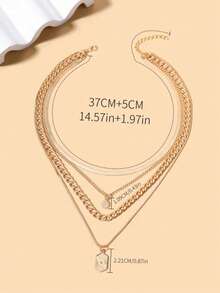 GARMEND 1pc Minimalist Rhinestone Rhombus Plate Pendant Multilayer Necklace, Metal Collarbone Chain For Women - E - View 4
