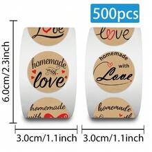 500Pcs Vintage Love Sticker Roll Homemade With Love Stickers Aesthetic Stickers Kraft Paper Stickers Police Party Favors Stationery Stickers Vinyl Waterproof Stickers For Water Bottle,Computer,Laptop,Phone,Luggage,Notebook,Fridge - Multicolor - View 3