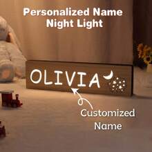 1pc Premium Customized Wooden Name Light, Customizable Name, Customized Gift With Adorable Small Pattern, USB Powered LED Light, Ideal For Room, Living Room Decor, Unique Customized Gift For Birthday, Children's Day, Independence Day, Mother's Day, Father's Day, Anniversary, Christmas Back To School