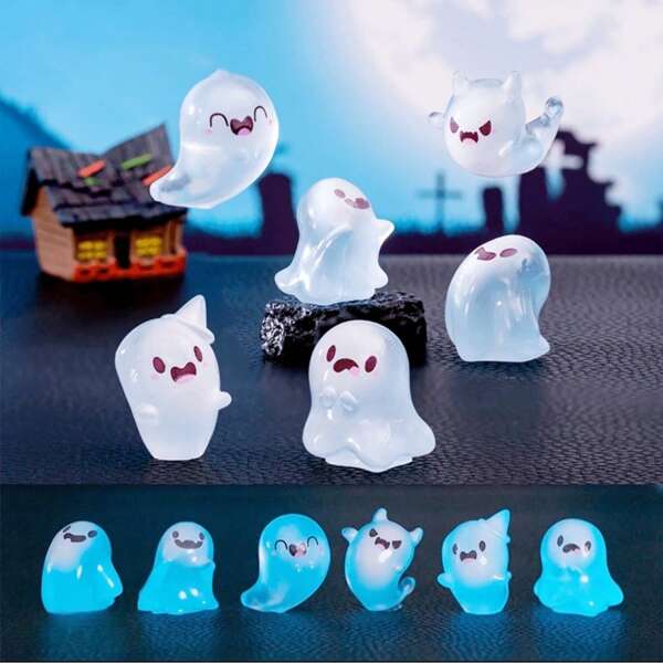Cartoon Night Glow Ghost Mini Collectible Blind Bag Halloween DIY Decoration Keychain Hanging Ornament Desktop Accessory