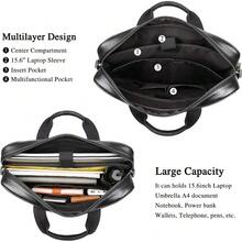 Local Delivery -Waterproof Travel Messenger Duffle Bags 15.6 Inch Laptop Bag Augus Leather Laptop Briefcase For Men, - Black - View 5