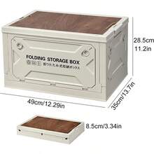 Large Plastic Storage Bin Collapsible Outdoor Camping Box With Wood Lid Durable Trunk Organizer Folding Stackable Camping Clothes Toys Snacks Storage Box Multifunctional Container Green - Green - View 6