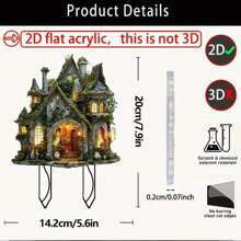 1 Piece, 2D Fairyland Cottage Garden Stake, Acrylic Outdoor Decoration With Ivy And Green Design, Whimsical Dwarf Statues And Colorful Flowers, Perfect For Independence Day Or Fantasy Themed Gardens, Whimsical Garden Decoration | Country Style Decoration | Fairy Garden Accessories