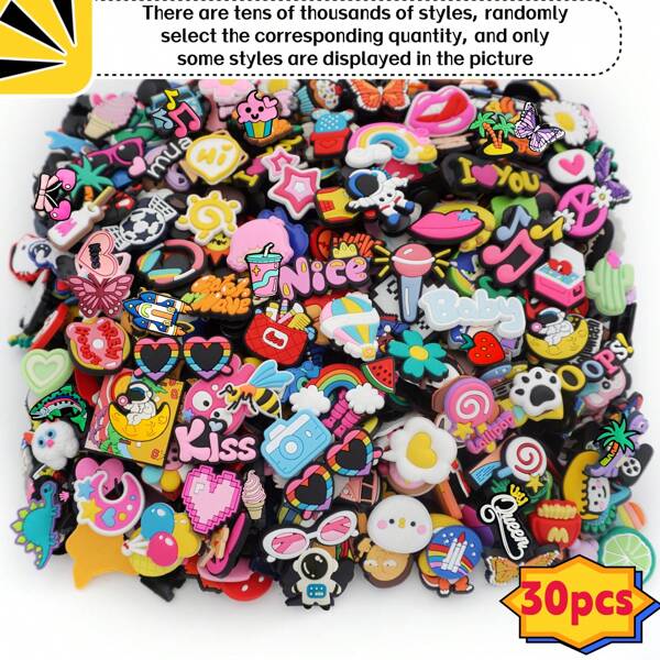 30/50/100/200pcs Non-Repeating Shoe Charms Assorted Cute Designs For Shoe, DIY Accessories For Men Women, Shoe Decorations Gift Set, Random Mix Shoe Clips (Multipack)