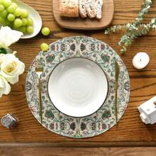 Boho Round Placemat 4 Pieces, 15-Inch Seasonal Everyday Green Flowers Boho Table Mat For Party Kitchen Dining Room Decoration
