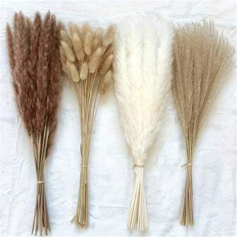 110 piezas de Flores secas de rabo de conejo de color blanco estilo bohemio, decoración artificial para baño, pared floral, San Valentín, regalo, decoración de otoño