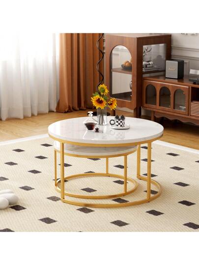 Set Of Coffee Tables, Round Side Living Room Tables MDF Tabletops Metal Frames, Nesting In Moderne Ideal Rooms view 6