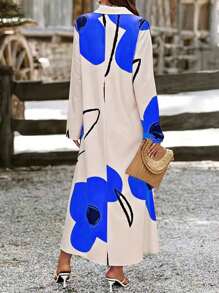 Women's Long Sleeve Midi Shirt Dress, Fashionable For Summer
