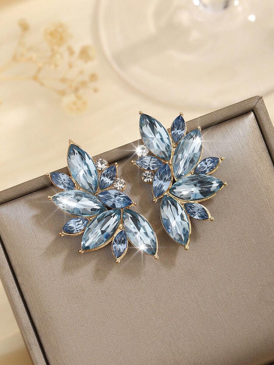 1 Pair Boho Alloy Rhinestone Glass Inlaid Fashion Versatile High-End Luxury Exaggerated Earrings For Women - Medium Blue - View 1