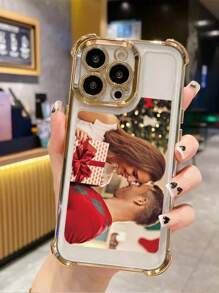 1pc DIY Gold Quadrangular Shockproof Custom Photo Phone Case, Compatible With Apple 16, 15, 14, 13, 12, 11 Pro Max Mini X XS XR 6 7 8 Plus, Suitable As A Surprise Gift For Mother's Day, Anniversary, Birthday, Father's Day, Christmas, Family, Valentine's Day
