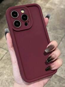 1pc Simple Solid Color Creative Ladder Design Phone Case, Matte Deep Red Brushed Soft Protective Cover, Suitable For Apple/X/11/12/13/14/15/16/Pro/Max/Plus/XR