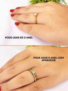 Anel Solitário Fino Delicado Zircônia Formato Diamante Brilhante Prata Dourado Aço Inox Aliança