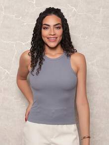 Kit 2 Women's Ribbed Tank Tops Basic Blouse Casual Sleeveless T-Shirt - Gray/Black - View 7