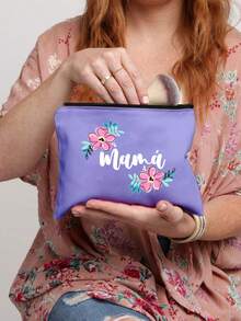 Multi Functional Canvas Zipper Purple Makeup Bag - Charming Mom Themed Makeup Bag - Lightweight And Odorless Polyester Travel Wash Bag,Mother's Day Gifts, Easter Gifts,Pink Makeup Bag, Perfect Travel Organizer For Cosmetics And Stationery, Leopard Print, Flowers, Sunflowers Patterned Canvas Bag ,Medical Bag,Storage Bag,Four Styles For You To Choose From
