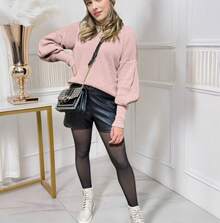 Women's Cold Weather Blouse Turtleneck Knitted Sweater - Baby Pink - View 3