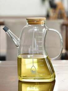 1pc Glass Oil Bottle, Large Capacity Kitchen Oil Vinegar Container With Spout, Leakproof, Measurement Scale