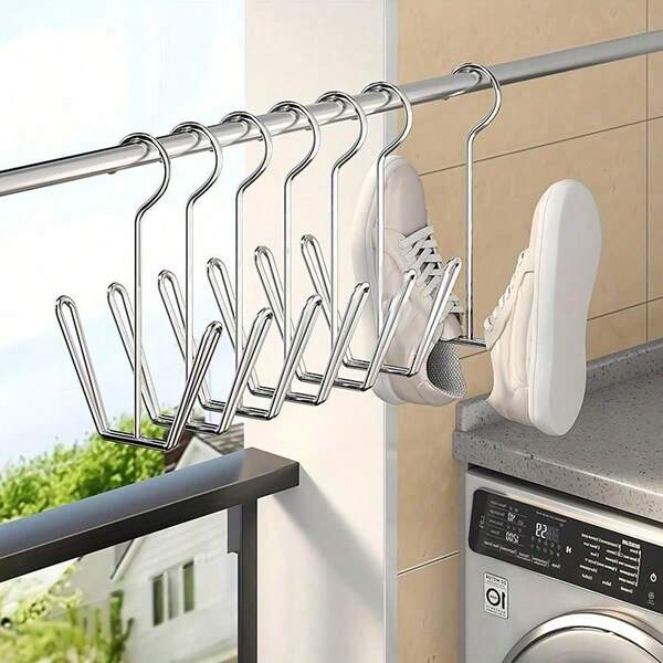 4pcs Shoes Drying Rack, Stainless Steel Shoe Hangers For Household,Stainless Steel Shoe Hangers - 2/4 Packs, Metal Space-Saving Rack With Hooks For Closet Organization, Unfinished Metal Construction, Waterproof And Rust-Resistant, Easy To Assemble, Versatile Home And Laundry Footwear Storage Accessory,Spring,Minimalist,Summer Tops
