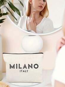 Printed With Letters MILANO Multi Functional Canvas Bag, Makeup Bag - Lightweight And Odorless Polyester Travel Wash Bag,Portable Makeup Bag, Perfect Travel Organizer For Cosmetics And Stationery, Canvas Bag,Fashionable Multifunctional Makeup Bag, Mother Makeup Bag, Travel Essentials, Dormitory Supplies, Bathroom Storage, Jewelry Storage, Lip Oil And Cosmetics Storage Bag School Supplies Pouch Make Up Bag Holiday Essentials,Mother's Day Gift