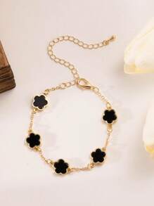 1 pieza Pulsera de acero inoxidable bañada en oro con diseño floral, pulsera elegante de estilo floral como regalo de joyería para niños