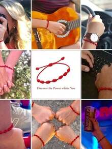 Kit 4 Pulseira Vermelha De 7 Sete Nós Kabbalah Afastar O Mal
