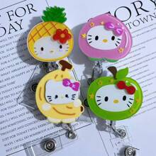 Sanrio 3pcs Sanrio Hello Kitty Cute Glitter Acrylic Nurse Teacher Badge Holder, Cartoon Fruit Badge Reel, Retractable ID Card Holder, Suitable For Teachers, Doctors, Nurses, Business Meetings, School Offices, Easter, Easter Gifts