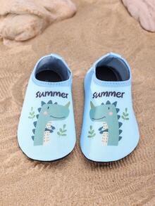 1 Pair Kids Outdoor Sports Casual Fashion Anti-Slip Breathable Cartoon Pattern Boy/Girl Beach Shoes, Dinosaur/Unicorn Design Water Shoes & Yoga Shoes - Blue - View 2