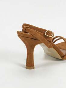 Women's Solid Color Fashion High Heel Sandals, Ankle Strap Thin Heels, Open Toe Criss-Cross Sandals, Camel Faux Suede High Heel Sandals