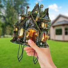 1 Piece, 2D Fairyland Cottage Garden Stake, Acrylic Outdoor Decoration With Ivy And Green Design, Whimsical Dwarf Statues And Colorful Flowers, Perfect For Independence Day Or Fantasy Themed Gardens, Whimsical Garden Decoration | Country Style Decoration | Fairy Garden Accessories