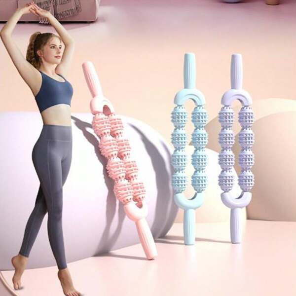 1 pieza Masajeador de mano con doble rodillo y 8 ruedas para relajación muscular de las piernas, herramienta de masaje para adultos, rodillo de masaje con púas para cuello, cintura, espalda y relajación muscular de las piernas, uso en el gimnasio