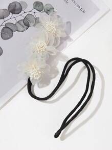 1pc New Flower Bun Maker For Women, Handmade Ivory Flower Hair Accessory With Net And 3 Flower Decorations, Suitable For Elegant Hairstyles Hair Ties Ponytail Holders Hair Elastics Hair Rubber Bands Scrunchies Hair Rope Elastic Hair Tie