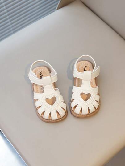 New Baby Girls Heart Decor Closed Toe Sandals, Soft Skid-Proof Sole, Comfortable & Lightweight, Suitable For Summer