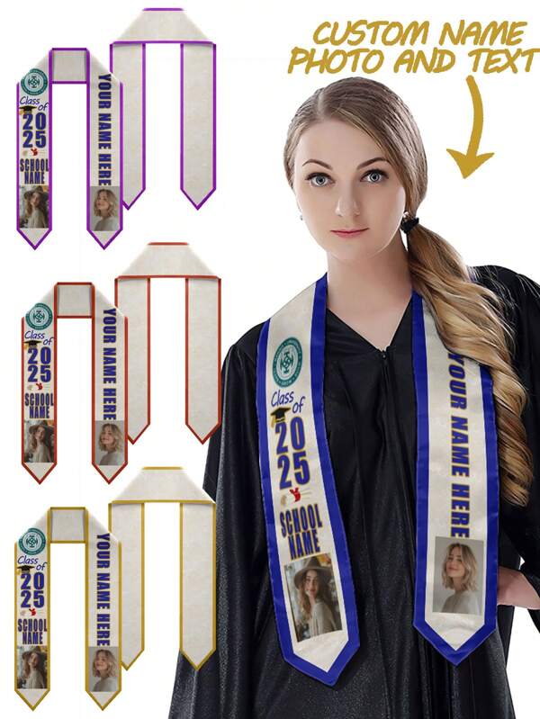 1 Stück individuell gestaltbare Abschlussfeier mit Foto und Name - 2025 Ehren-Schärpe Deko, leichter Polyester, ideal für Abschlussfeier und Photobooth - perfektes Geschenk für Absolventen, Abschlussfeier Dekoration, haltbar, graviert, Edelstahl, farbig, süß, Süß, witzig, Kawaii, Y2K, stylisch, unisex, lässig, individuell, personalisiert, einzigartig, angepasst, ideale Geschenke für Ihn, zu Jahrestagen, Valentinstag, Muttertag, Geburtstag, Kindertag, Vatertag, Abschluss, Hochzeit, Einzug