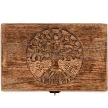 Vintage Handmade Paulownia Tree Of Life Carved Exquisite Souvenir Box Jewelry Storage Box Unique Gifts For Men And Women (Flame Treatment Technique), Suitable As A Birthday Gift, Mother's Day Gift, Engagement Or Housewarming Gift, And Can Also Be Used To Store Gemstones, Watches, Tarot Cards, Herbs, Feng Shui And Other Items, Jewelry Boxes