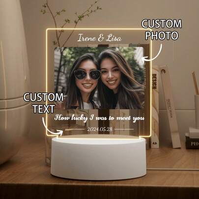 Custom Commemorative Nightlight With Photo Frame, Personalized Gift For Mother, Father's Birthday For Thanksgiving Lover , Colorful, Simple, Mother's Day, Father's Day Personalized Custom Photos, Unique Ideal Gift For Him, Her, Boyfriend, Girlfriend, Family, Friends, Pet Lover For Christmas, Halloween, Winter, Fall/Falls, Nightlights, Neon, Household Items, Room Decorations, Holiday Decorations, Christmas Lights ,For Family ,Led Lights For Bedroom