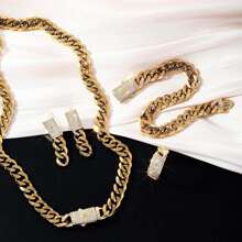 Set de 5 piezas de joyería de moda hip hop estilo para hombre: 1 par de aretes, 1 pulsera, 1 collar, 1 anillo, adecuado para uso diario, fiestas, regalos para parejas