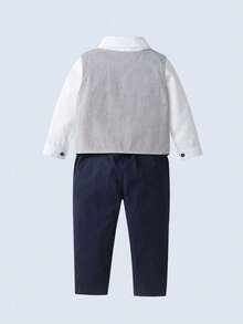 BOARNSEORL 4 pezzi Set abbigliamento da gentiluomo per neonati maschi: camicia bianca a maniche lunghe, gilet con fiocco, pantaloni, cappello, adatto per matrimoni, feste di 1° compleanno, Capodanno, eventi natalizi