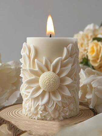 1 st Solar Sunflower silikonform - unik och detaljerad konst snidad cylindrisk form för doftljus, tvål, vax, hartshällning representerar hopp och tro | Heminredning | Ljust ljusdesign | Lätt att rengöra ljushållare Ljusdekoration Födelsedagspresent gör-det-själv-dekorationer