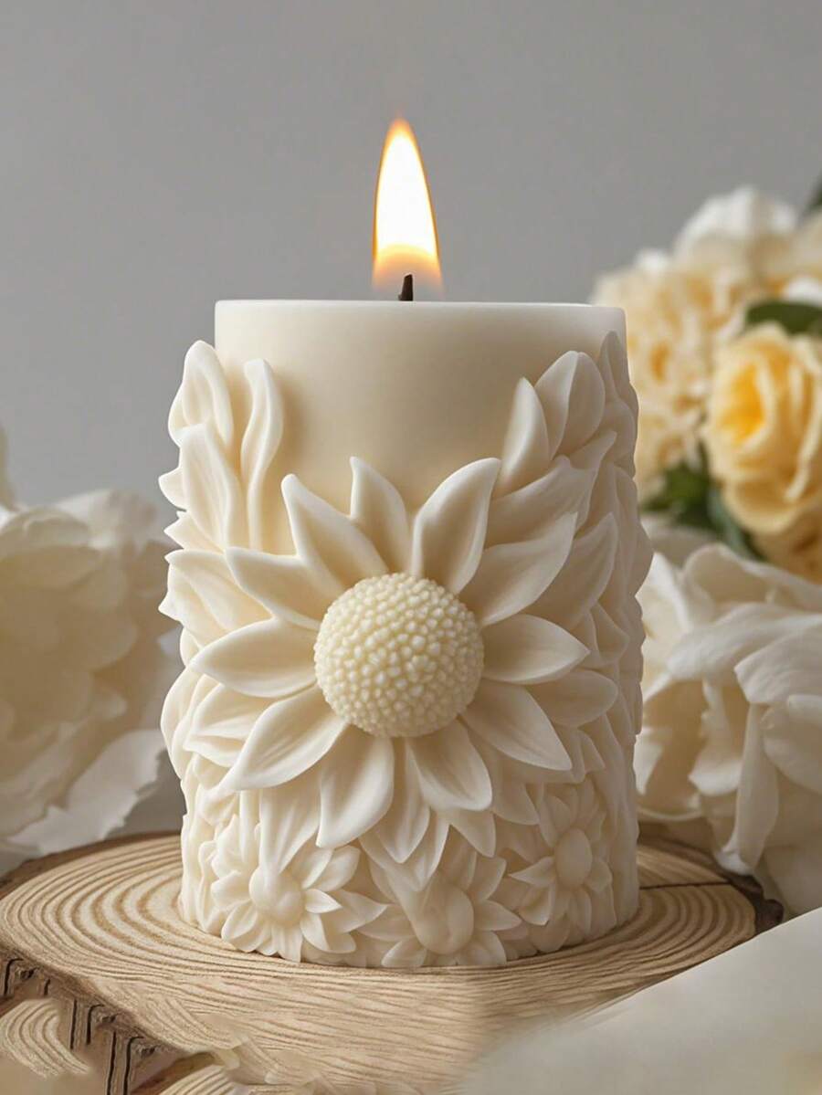 1 bucă matriță din silicon pentru floarea soarelui solară - matriță cilindrică sculptată cu artă unică și detaliată pentru lumânări parfumate, săpun, ceară, turnare de rășină care reprezintă speranța și credința | Decorarea casei | Design Lumânare Luminoasă | Ușor de curățat Suport pentru lumânări Decorare pentru lumânări Cadou de aniversare Decoratiuni DIY