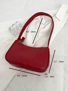 1 Pc Solid Color PU Leather Fashion Simple Versatile Baguette Bag - Burgundy - View 2