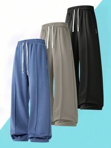 1 件男士宽松抽绳腰阔腿休闲运动裤，春夏 - 藍色 - 查看 6